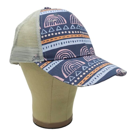 Latched Mama Rainbow Geometric Distressed Ponytail Mesh Strapback Cap Hat NEW - Picture 3 of 12